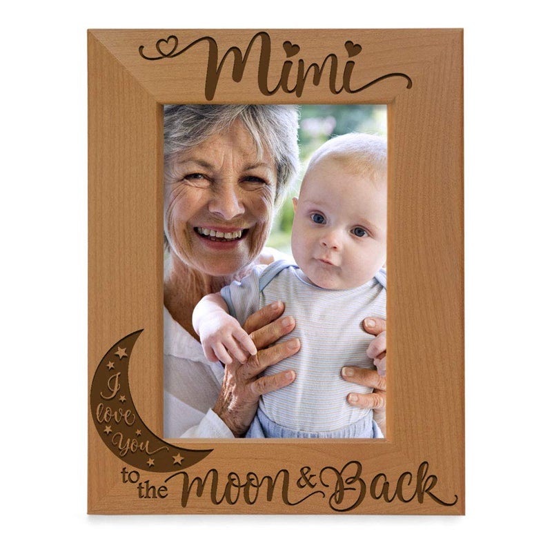 KATE POSH - Mimi I Love You to The Moon and Back Engraved Natural Wood Picture Frame, Grandparent's Day Gifts, Grandma Gifts, for Nana, (4x6-Vertical) - Image 1